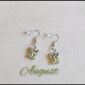 Peridot Rhinestone Butterfly August Birthstone Earrings